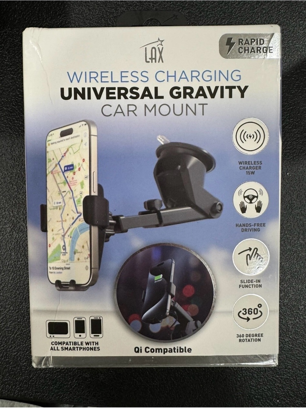 Wireless Charging Universal Gravity Car Mount - Black